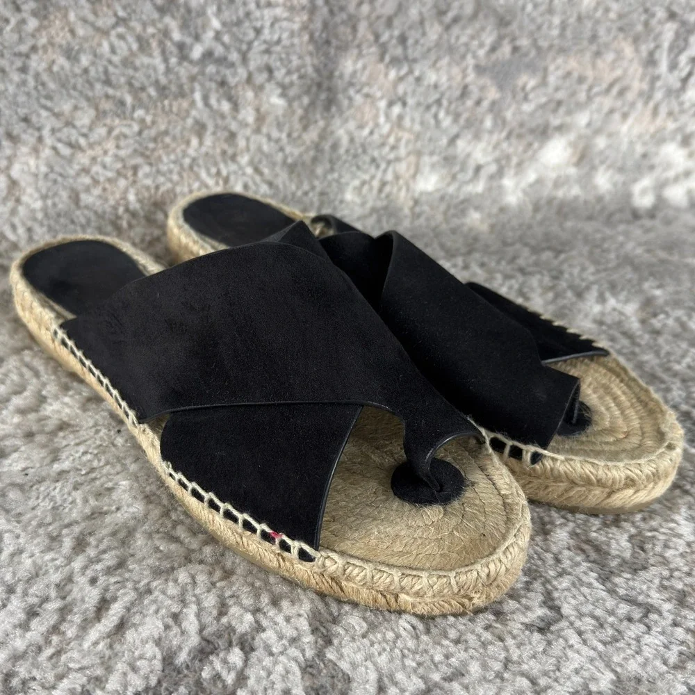 Vince Size 8‎ Suede Crisscross Espadrille Slide Sandal Black Womens